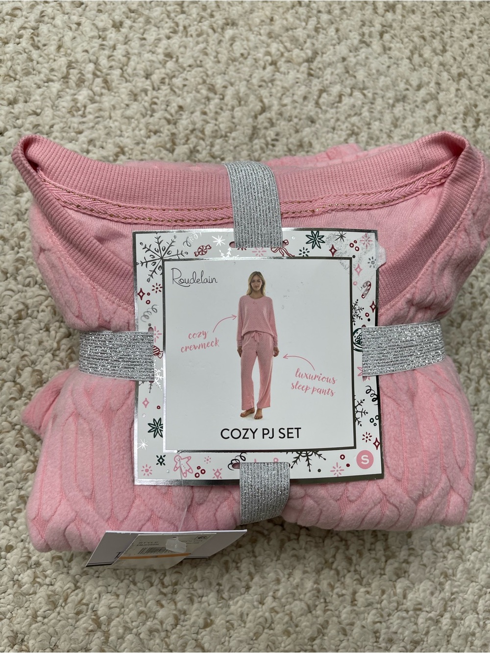 Roudelain Cozy PJ Set Pink Plush Cable Knit Pajamas Size Small NWT